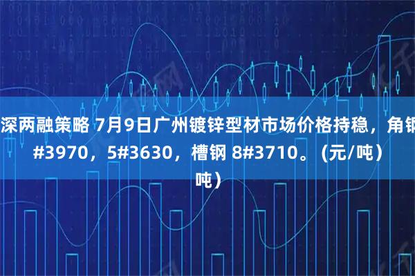 沪深两融策略 7月9日广州镀锌型材市场价格持稳，角钢4#3970，5#3630，槽钢 8#3710。 (元/吨）